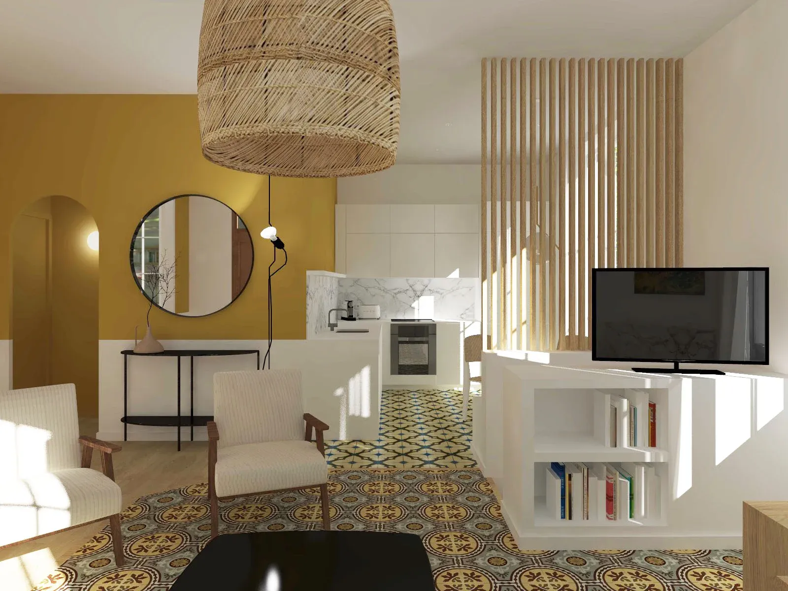 renovation maison annee 30 piece a vivre 3d